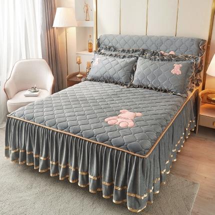 屹成家纺 2024新款水晶绒床头罩-小熊款 银灰