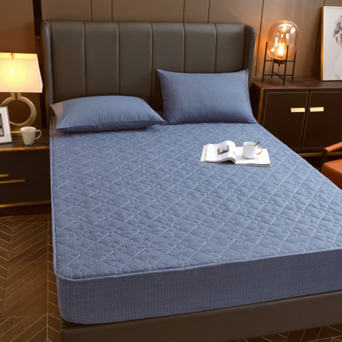 91家纺网 家纺一手货源 找家纺 尊康家纺（原磊科） 2022新款四叶花全棉抗菌肌理纹磨毛床笠 宝石蓝