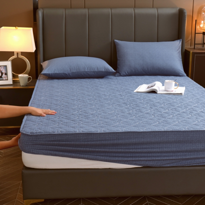 91家纺网 家纺一手货源 找家纺 尊康家纺（原磊科） 2022新款四叶花全棉抗菌肌理纹磨毛床笠 宝石蓝