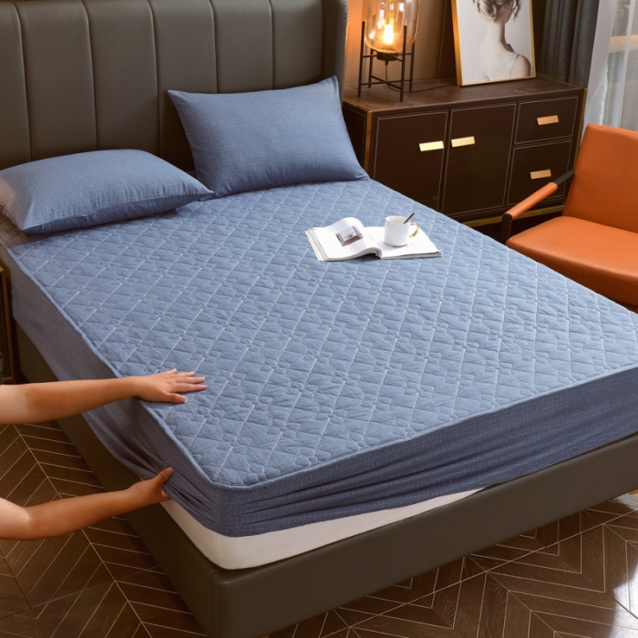 91家纺网 家纺一手货源 找家纺 尊康家纺（原磊科） 2022新款四叶花全棉抗菌肌理纹磨毛床笠 宝石蓝