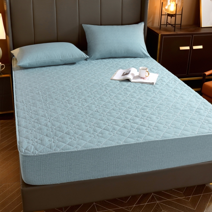 91家纺网 家纺一手货源 找家纺 尊康家纺（原磊科） 2022新款四叶花全棉抗菌肌理纹磨毛床笠 海天蓝