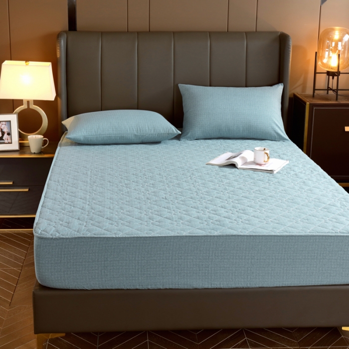 91家纺网 家纺一手货源 找家纺 尊康家纺（原磊科） 2022新款四叶花全棉抗菌肌理纹磨毛床笠 海天蓝