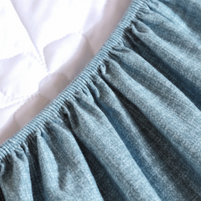 91家纺网 家纺一手货源 找家纺 尊康家纺（原磊科） 2022新款四叶花全棉抗菌肌理纹磨毛床笠 海天蓝