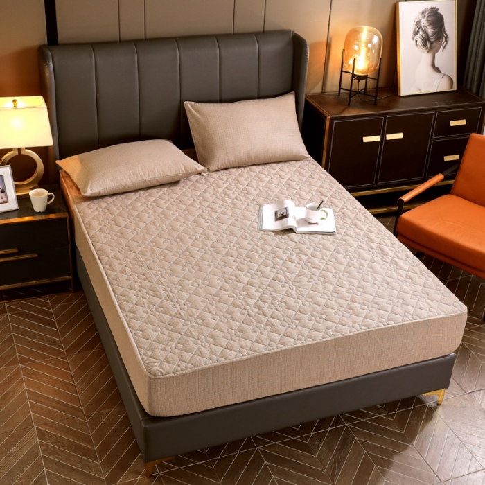 91家纺网 家纺一手货源 找家纺 尊康家纺（原磊科） 2022新款四叶花全棉抗菌肌理纹磨毛床笠 卡其色