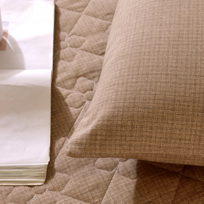 91家纺网 家纺一手货源 找家纺 尊康家纺（原磊科） 2022新款四叶花全棉抗菌肌理纹磨毛床笠 卡其色