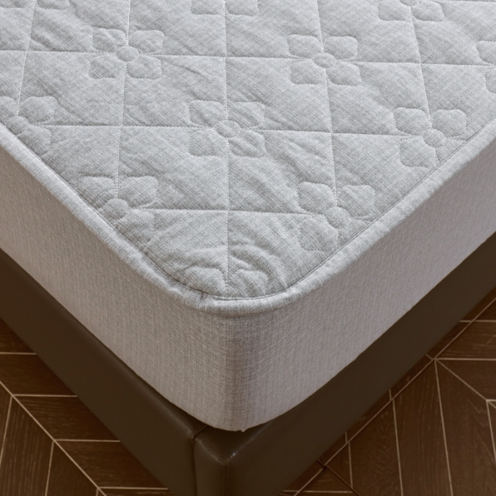 91家纺网 家纺一手货源 找家纺 尊康家纺（原磊科） 2022新款四叶花全棉抗菌肌理纹磨毛床笠 优雅灰