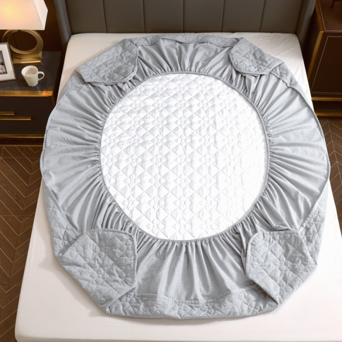 91家纺网 家纺一手货源 找家纺 尊康家纺（原磊科） 2022新款四叶花全棉抗菌肌理纹磨毛床笠 优雅灰