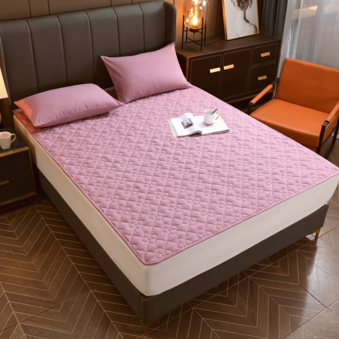 91家纺网 家纺一手货源 找家纺 尊康家纺（原磊科） 2022新款四叶花全棉抗菌肌理纹磨毛软床垫 豆沙