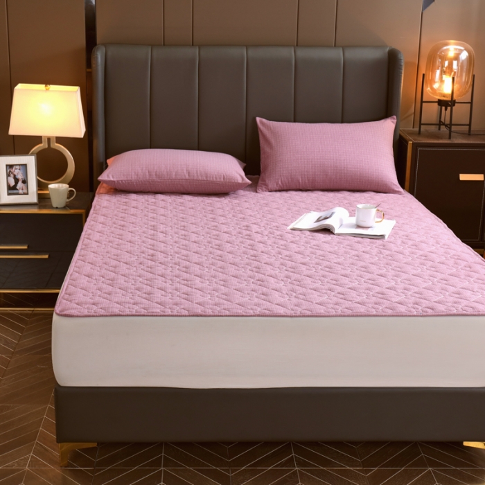 91家纺网 家纺一手货源 找家纺 尊康家纺（原磊科） 2022新款四叶花全棉抗菌肌理纹磨毛软床垫 豆沙