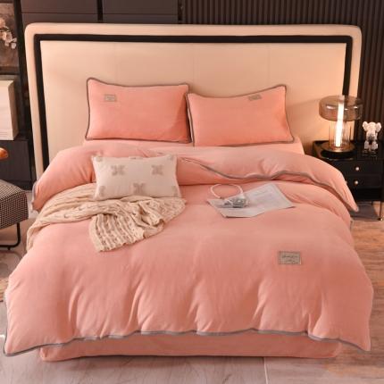 518家纺 新款220克牛奶绒纯色四件套支持定制 樱花粉