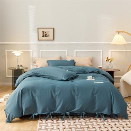 91家纺网 家纺一手货源 找家纺 秀色家纺 2025新款简约纯色60支加厚保暖全棉磨毛四件套 简兮-灰蓝