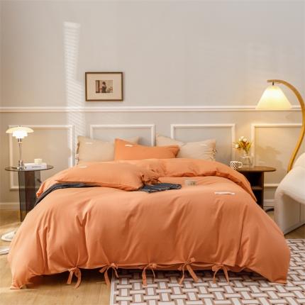 91家纺网 家纺一手货源 找家纺 秀色家纺 2025新款简约纯色60支加厚保暖全棉磨毛四件套 简兮-桔红