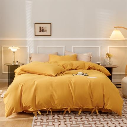 91家纺网 家纺一手货源 找家纺 秀色家纺 2025新款简约纯色60支加厚保暖全棉磨毛四件套 简兮-落日黄