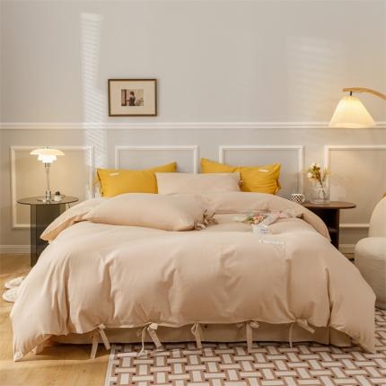 91家纺网 家纺一手货源 找家纺 秀色家纺 2025新款简约纯色60支加厚保暖全棉磨毛四件套 简兮-浅驼色