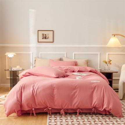 91家纺网 家纺一手货源 找家纺 秀色家纺 2025新款简约纯色60支加厚保暖全棉磨毛四件套 简兮-茜茜里红