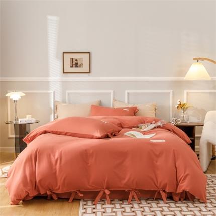 91家纺网 家纺一手货源 找家纺 秀色家纺 2025新款简约纯色60支加厚保暖全棉磨毛四件套 简兮-印第安红