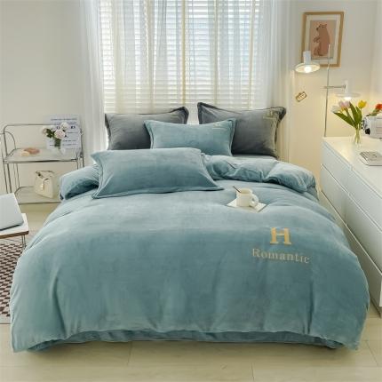 91家纺网 家纺一手货源 找家纺 总 爱洛 2022新款200克7.5斤纯色刺绣花牛奶绒四件套