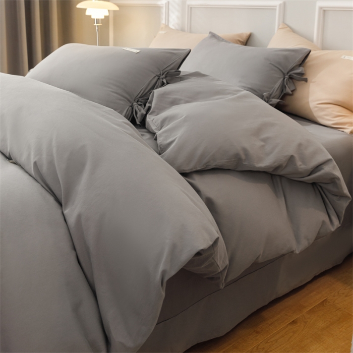91家纺网 家纺一手货源 找家纺 秀色家纺 2025新款简约纯色60支加厚保暖全棉磨毛四件套 简兮-铂金灰