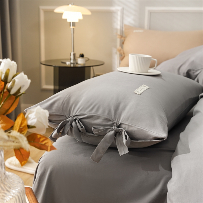 91家纺网 家纺一手货源 找家纺 秀色家纺 2025新款简约纯色60支加厚保暖全棉磨毛四件套 简兮-铂金灰