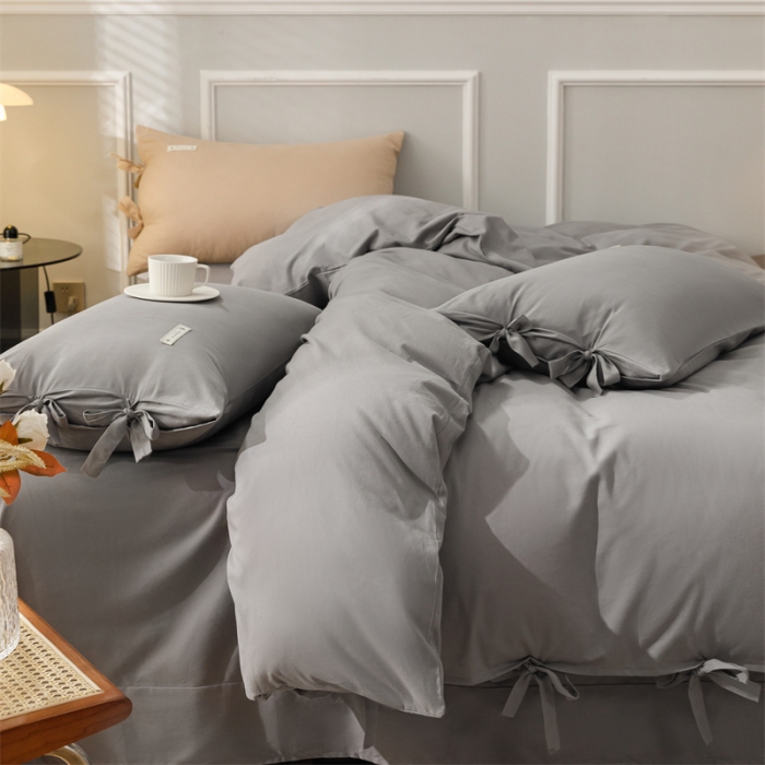 91家纺网 家纺一手货源 找家纺 秀色家纺 2025新款简约纯色60支加厚保暖全棉磨毛四件套 简兮-铂金灰