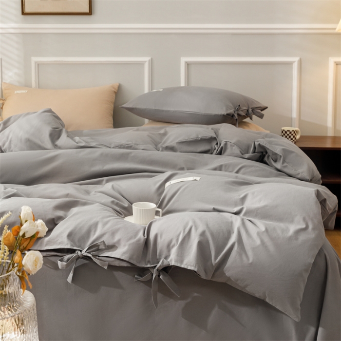 91家纺网 家纺一手货源 找家纺 秀色家纺 2025新款简约纯色60支加厚保暖全棉磨毛四件套 简兮-铂金灰