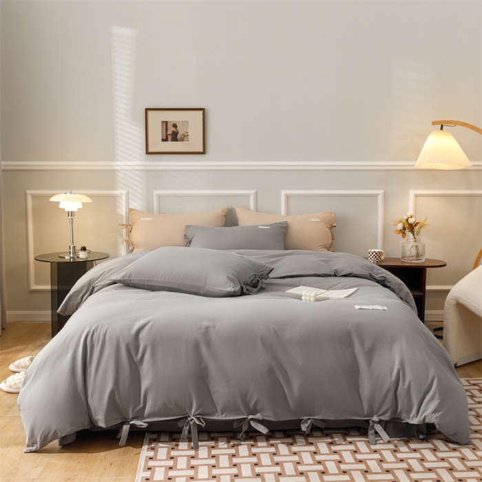 91家纺网 家纺一手货源 找家纺 秀色家纺 2025新款简约纯色60支加厚保暖全棉磨毛四件套 简兮-铂金灰