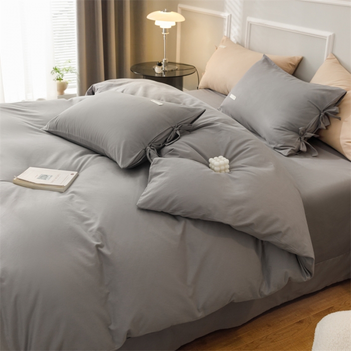 91家纺网 家纺一手货源 找家纺 秀色家纺 2025新款简约纯色60支加厚保暖全棉磨毛四件套 简兮-铂金灰