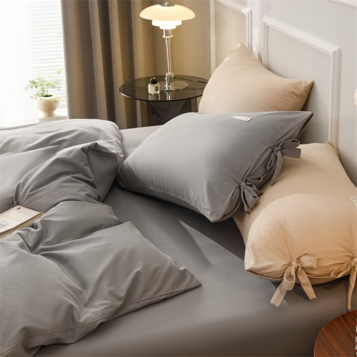91家纺网 家纺一手货源 找家纺 秀色家纺 2025新款简约纯色60支加厚保暖全棉磨毛四件套 简兮-铂金灰