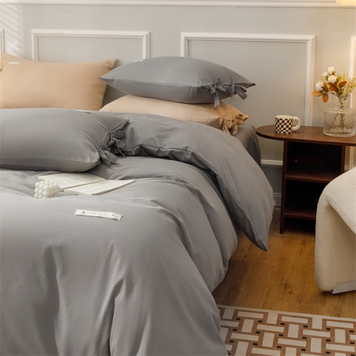 91家纺网 家纺一手货源 找家纺 秀色家纺 2025新款简约纯色60支加厚保暖全棉磨毛四件套 简兮-铂金灰