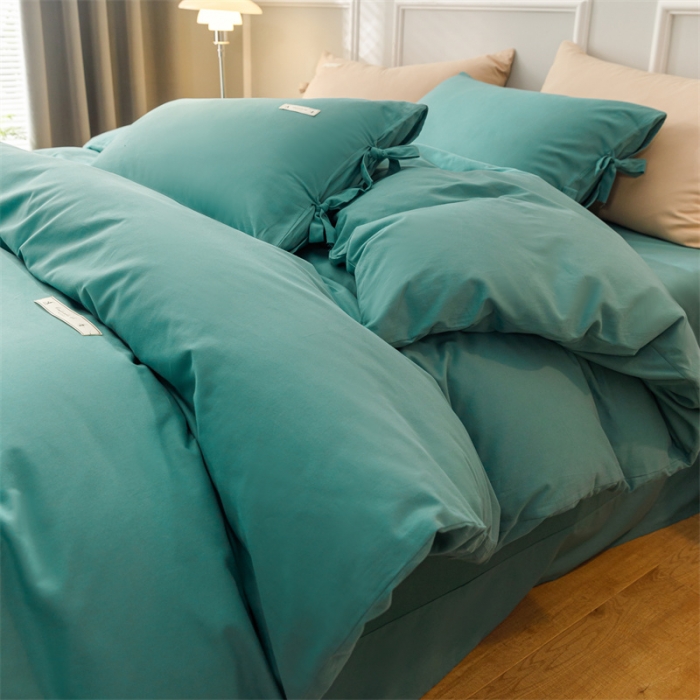 91家纺网 家纺一手货源 找家纺 秀色家纺 2025新款简约纯色60支加厚保暖全棉磨毛四件套 简兮-豆绿