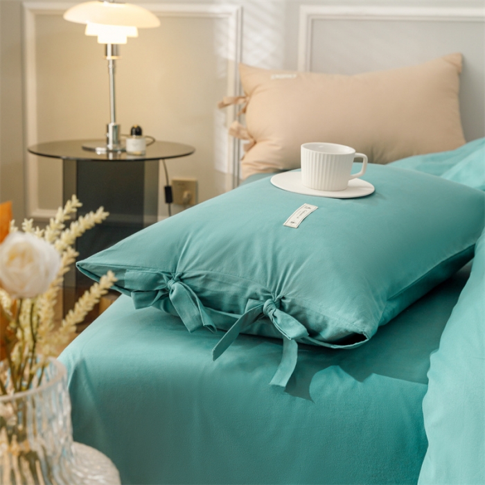 91家纺网 家纺一手货源 找家纺 秀色家纺 2025新款简约纯色60支加厚保暖全棉磨毛四件套 简兮-豆绿