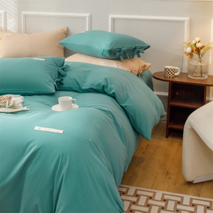 91家纺网 家纺一手货源 找家纺 秀色家纺 2025新款简约纯色60支加厚保暖全棉磨毛四件套 简兮-豆绿