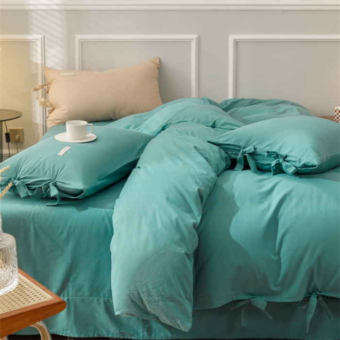 91家纺网 家纺一手货源 找家纺 秀色家纺 2025新款简约纯色60支加厚保暖全棉磨毛四件套 简兮-豆绿