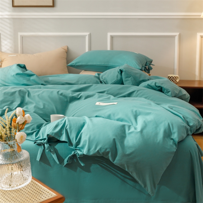 91家纺网 家纺一手货源 找家纺 秀色家纺 2025新款简约纯色60支加厚保暖全棉磨毛四件套 简兮-豆绿