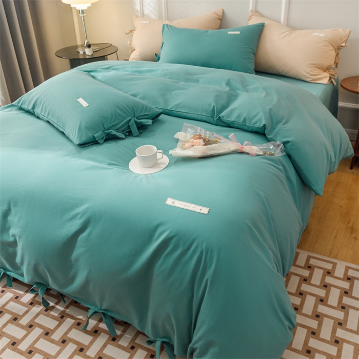 91家纺网 家纺一手货源 找家纺 秀色家纺 2025新款简约纯色60支加厚保暖全棉磨毛四件套 简兮-豆绿