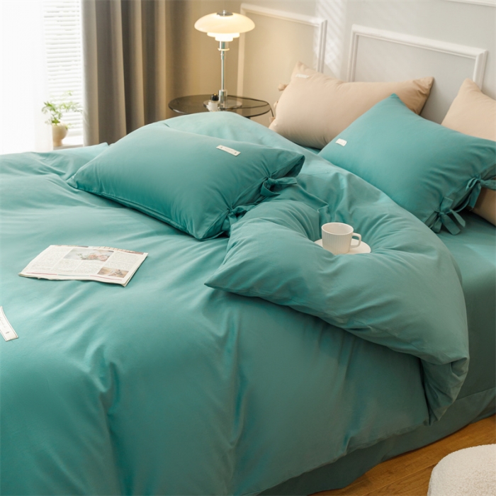 91家纺网 家纺一手货源 找家纺 秀色家纺 2025新款简约纯色60支加厚保暖全棉磨毛四件套 简兮-豆绿