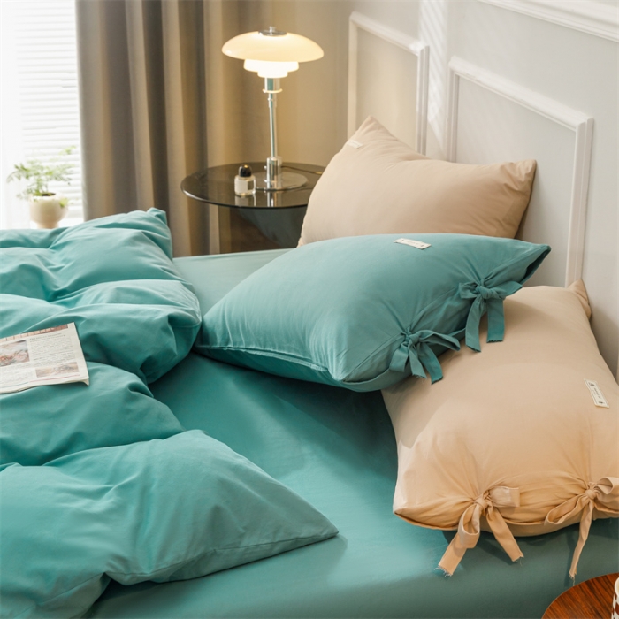 91家纺网 家纺一手货源 找家纺 秀色家纺 2025新款简约纯色60支加厚保暖全棉磨毛四件套 简兮-豆绿