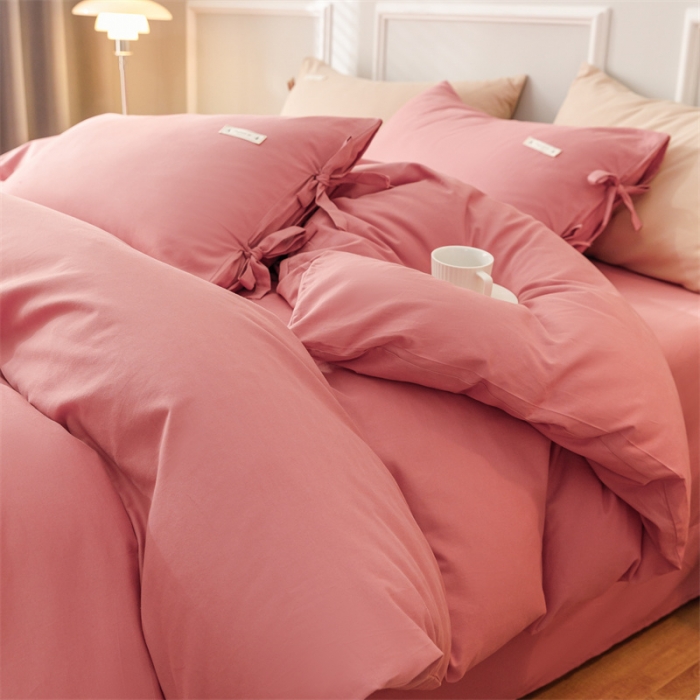 91家纺网 家纺一手货源 找家纺 秀色家纺 2025新款简约纯色60支加厚保暖全棉磨毛四件套 简兮-茜茜里红