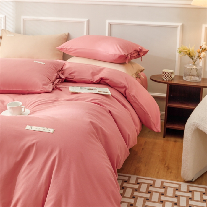 91家纺网 家纺一手货源 找家纺 秀色家纺 2025新款简约纯色60支加厚保暖全棉磨毛四件套 简兮-茜茜里红