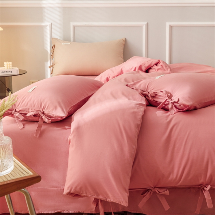 91家纺网 家纺一手货源 找家纺 秀色家纺 2025新款简约纯色60支加厚保暖全棉磨毛四件套 简兮-茜茜里红