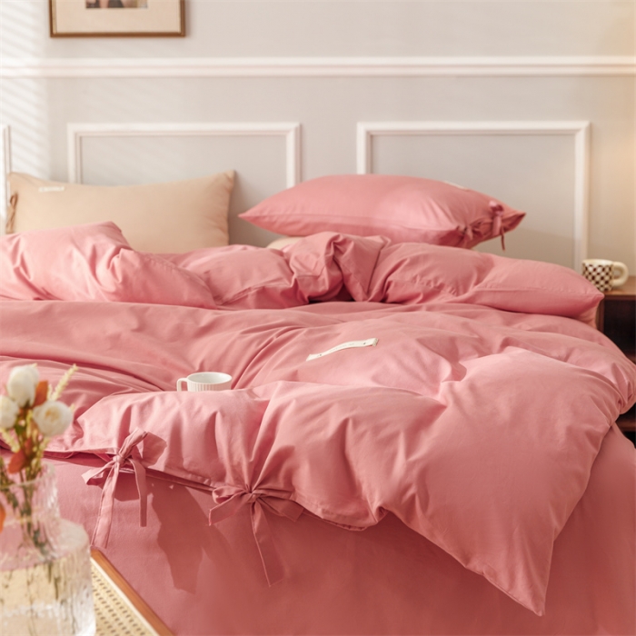 91家纺网 家纺一手货源 找家纺 秀色家纺 2025新款简约纯色60支加厚保暖全棉磨毛四件套 简兮-茜茜里红