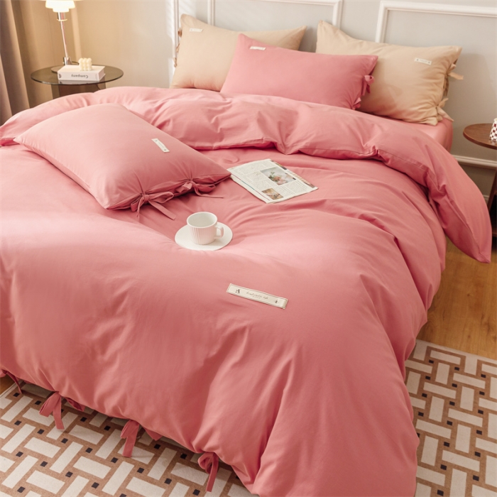 91家纺网 家纺一手货源 找家纺 秀色家纺 2025新款简约纯色60支加厚保暖全棉磨毛四件套 简兮-茜茜里红