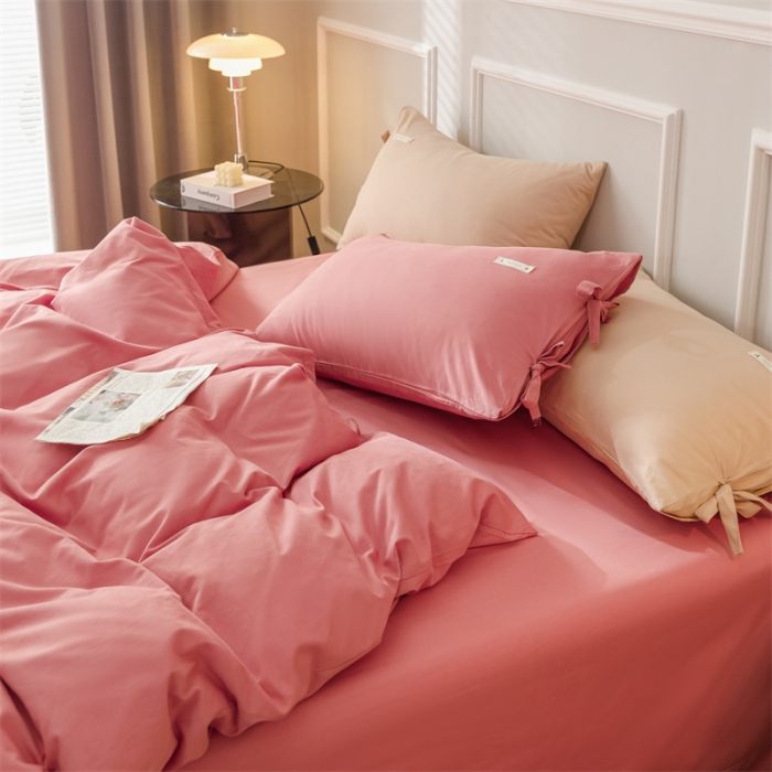 91家纺网 家纺一手货源 找家纺 秀色家纺 2025新款简约纯色60支加厚保暖全棉磨毛四件套 简兮-茜茜里红