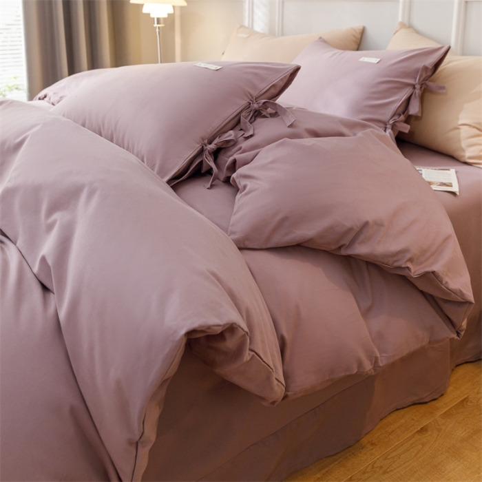 91家纺网 家纺一手货源 找家纺 秀色家纺 2025新款简约纯色60支加厚保暖全棉磨毛四件套 简兮-香芋紫