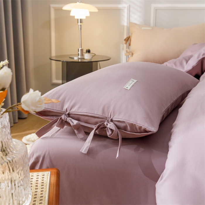 91家纺网 家纺一手货源 找家纺 秀色家纺 2025新款简约纯色60支加厚保暖全棉磨毛四件套 简兮-香芋紫