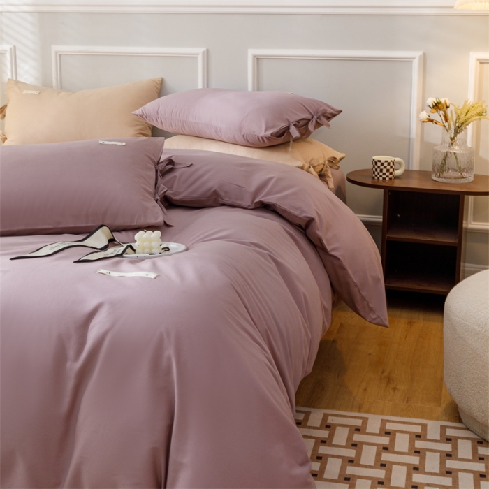 91家纺网 家纺一手货源 找家纺 秀色家纺 2025新款简约纯色60支加厚保暖全棉磨毛四件套 简兮-香芋紫