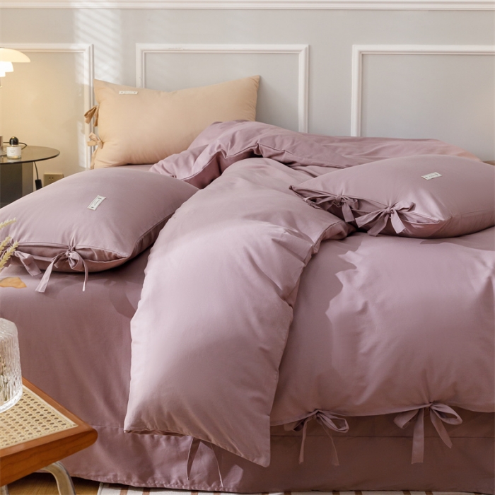 91家纺网 家纺一手货源 找家纺 秀色家纺 2025新款简约纯色60支加厚保暖全棉磨毛四件套 简兮-香芋紫