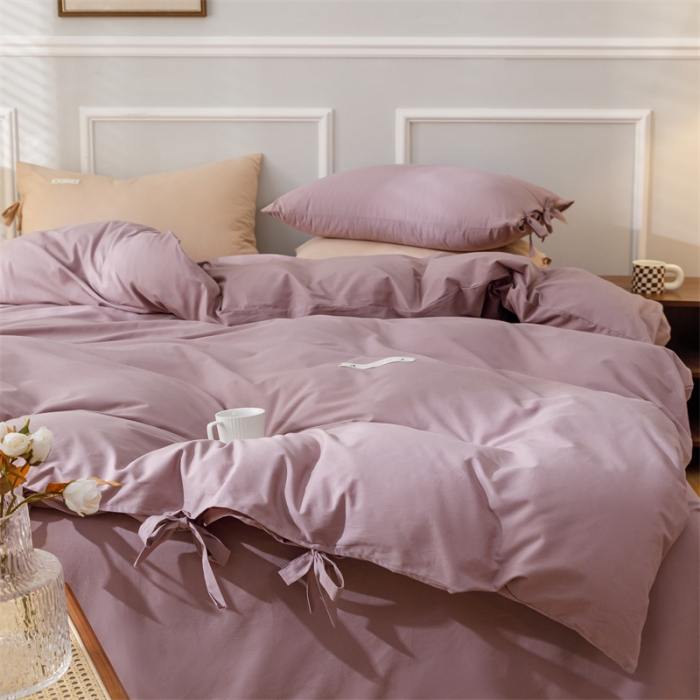 91家纺网 家纺一手货源 找家纺 秀色家纺 2025新款简约纯色60支加厚保暖全棉磨毛四件套 简兮-香芋紫