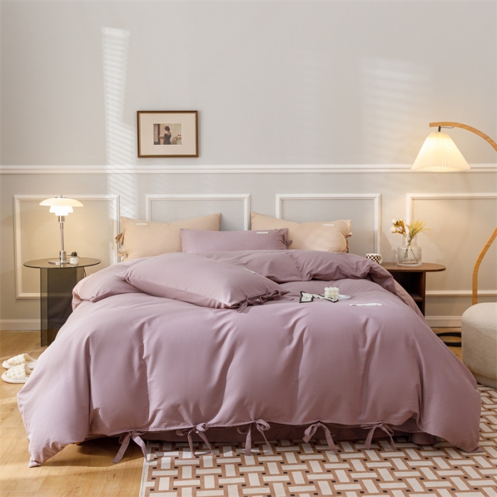 91家纺网 家纺一手货源 找家纺 秀色家纺 2025新款简约纯色60支加厚保暖全棉磨毛四件套 简兮-香芋紫