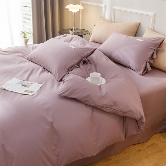 91家纺网 家纺一手货源 找家纺 秀色家纺 2025新款简约纯色60支加厚保暖全棉磨毛四件套 简兮-香芋紫